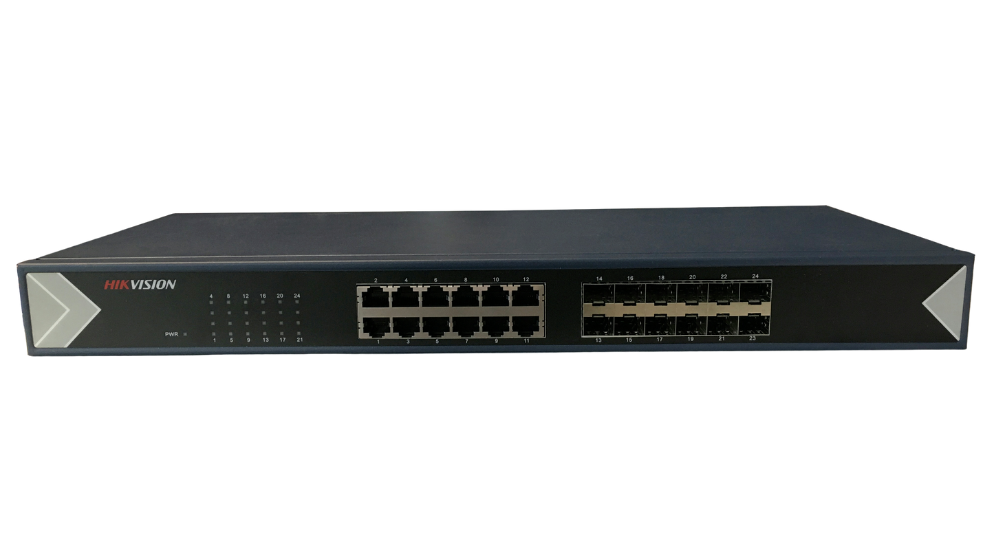 Hikvision 24-port unmanaged switch 12x Gbe ports 12x Gb SFP ports