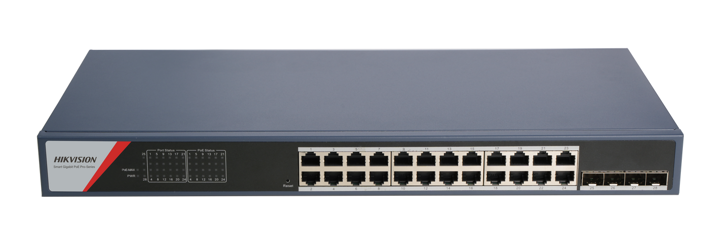 Hikvision 24-port smart gigabit POE switch 370w POE budget Hikvision topology management 4SFP ports
