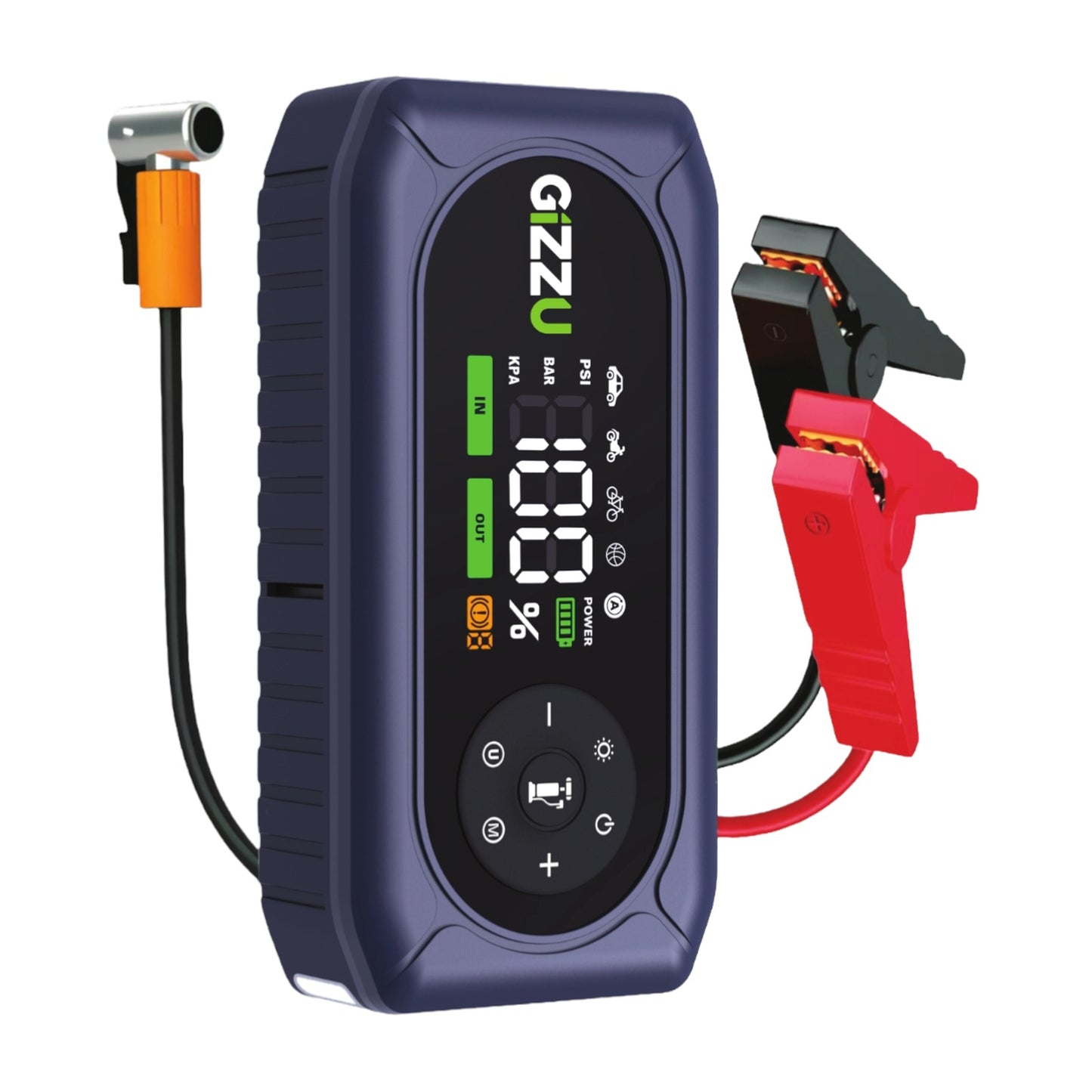 Gizzu 1000A 4-in-1 Jump Starter with Air Compressor 10400mAh - Black