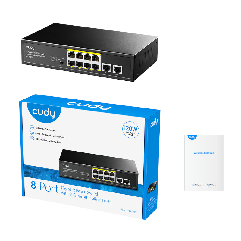 Cudy 10-Port Gigabit Unmanaged PoE+ Switch with 2 Gigabit Uplink Ports 120W