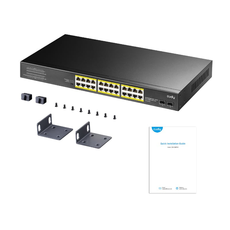 Cudy 24-Port Gigabit Unmanaged PoE+ Switch with 4 Uplink Gigabit Ports and 2 Gigabit SFP Slots 300W - Rack Mount