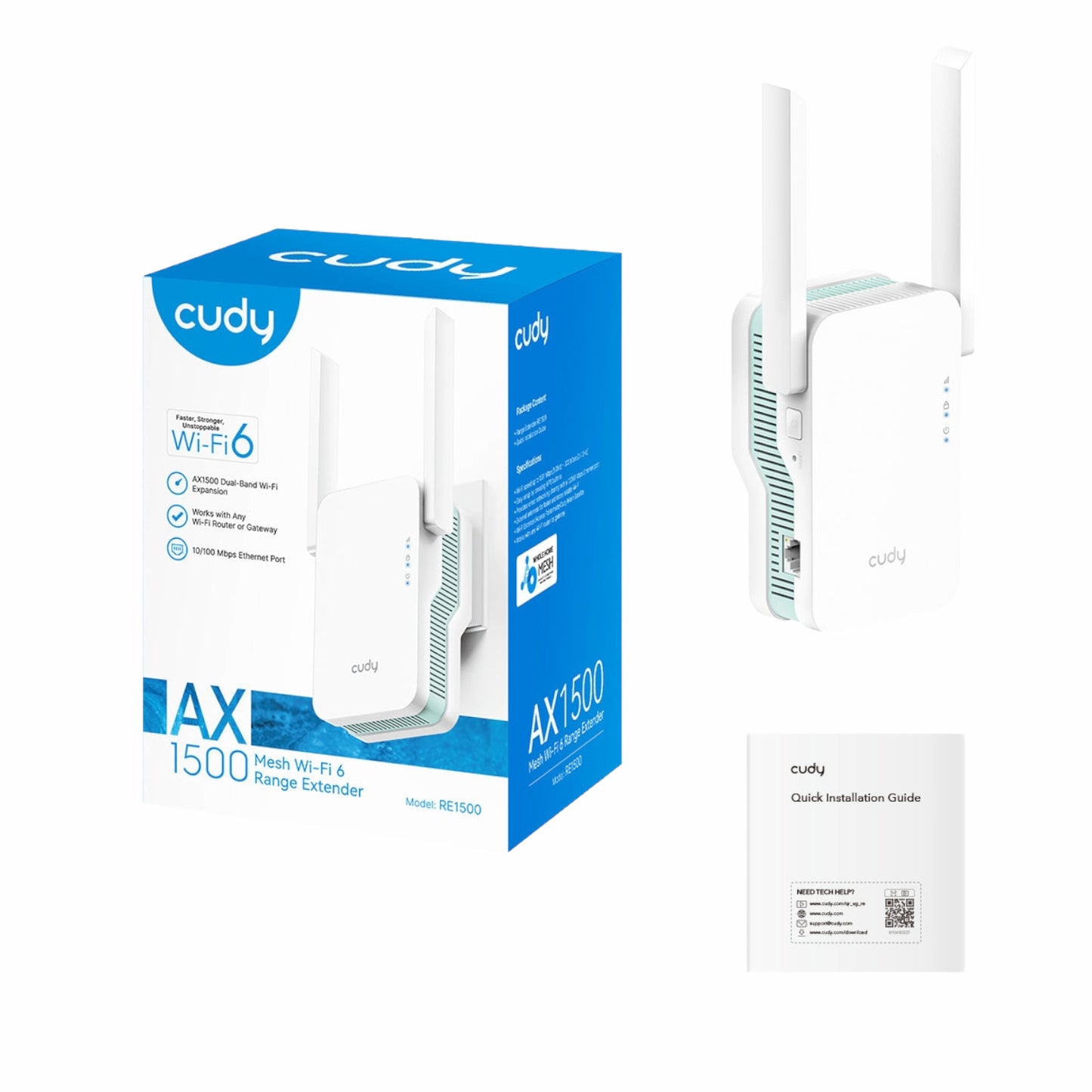 Cudy AX1500 Mesh Dual Band WiFi6 Range Extender | Wall Plug