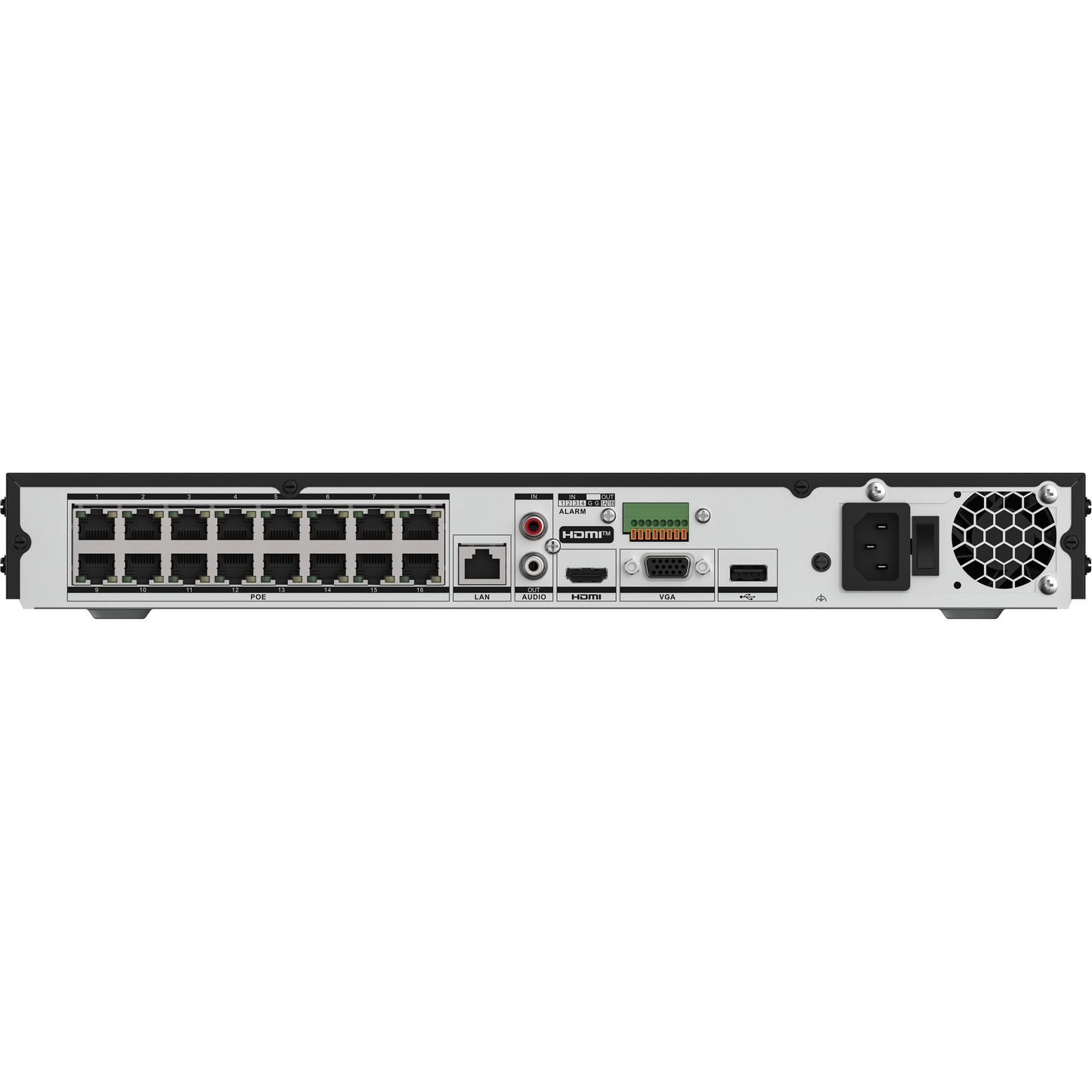 Hikvision Pro series 16ch POE NVR 2 SATA 10TB up to 8MP recording 16 POE ports facial recognition 4/1 alarm IO