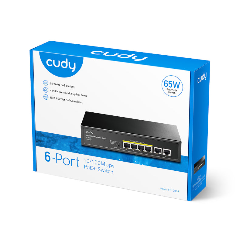Cudy 6-Port Fast Ethernet 10/100M Unmanaged PoE+ Switch 60W with 4 PoE Ports - Desktop