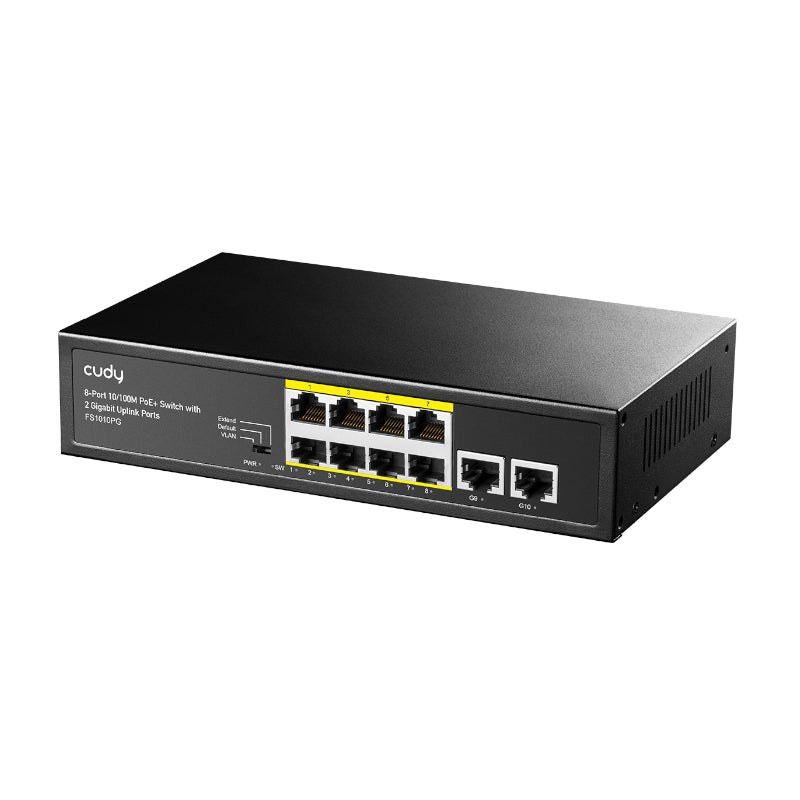 Cudy 8-Port Fast Ethernet 10/100M Unmanaged PoE+ Switch with 2 Gigabit Uplink Ports 120W - Desktop