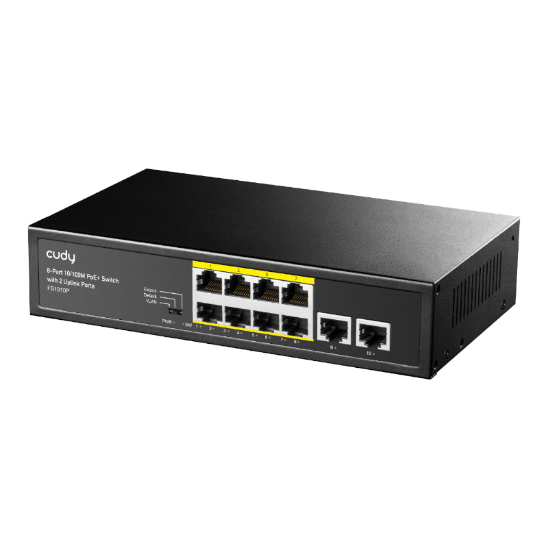 Cudy 8-Port Fast Ethernet 10/100M Unmanaged PoE+ Switch with 2 Uplink Ports 120W - Desktop