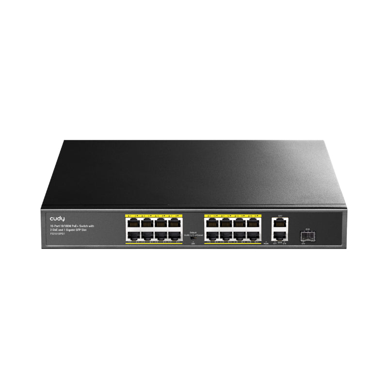 Cudy 16-Port Fast Ethernet 10/100M Unmanaged PoE+ Switch with 2 Gigabit Uplink and 1 SFP Port 200W - Rack Mount