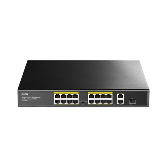 Cudy 16-Port Fast Ethernet 10/100M Unmanaged PoE+ Switch with 2 Gigabit Uplink and 1 SFP Port 200W - Rack Mount