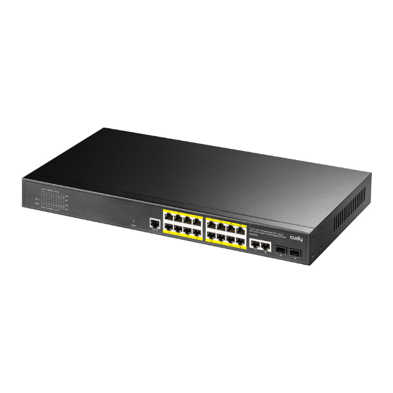 Cudy 16-Port Layer 2 Managed Gigabit PoE+ Switch with 2 Uplink Gigabit Ports and 2 Gigabit SFP Ports 200W - Rack Mount