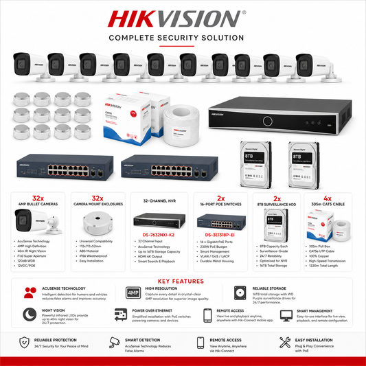 Hikvision 32-Channel NVR IP Camera Comprehensive Surveillance Bundle