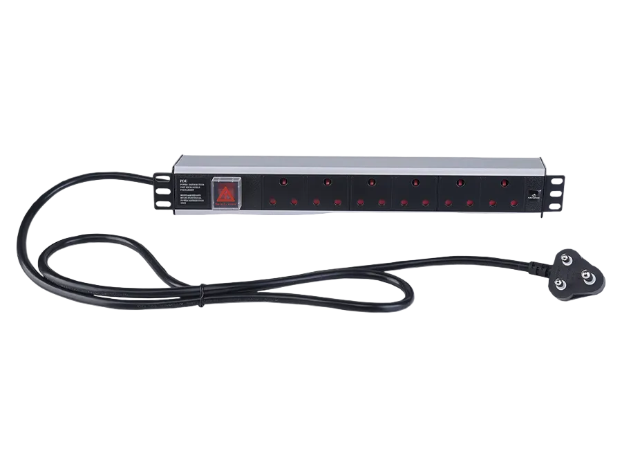 6 Way Aluminium PDU 6 x 16A Plugs 2m Power Cable